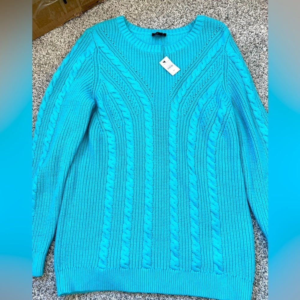 Talbots Turquoise Blue Cable Knot Full Sleeve Sweater/pull Over In Size M
